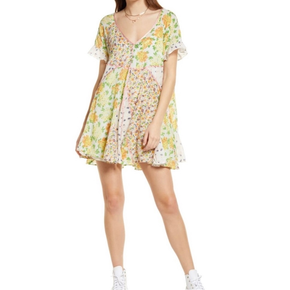 Free People Wildflower Patchwork Mini Dress, NWT, Size Small